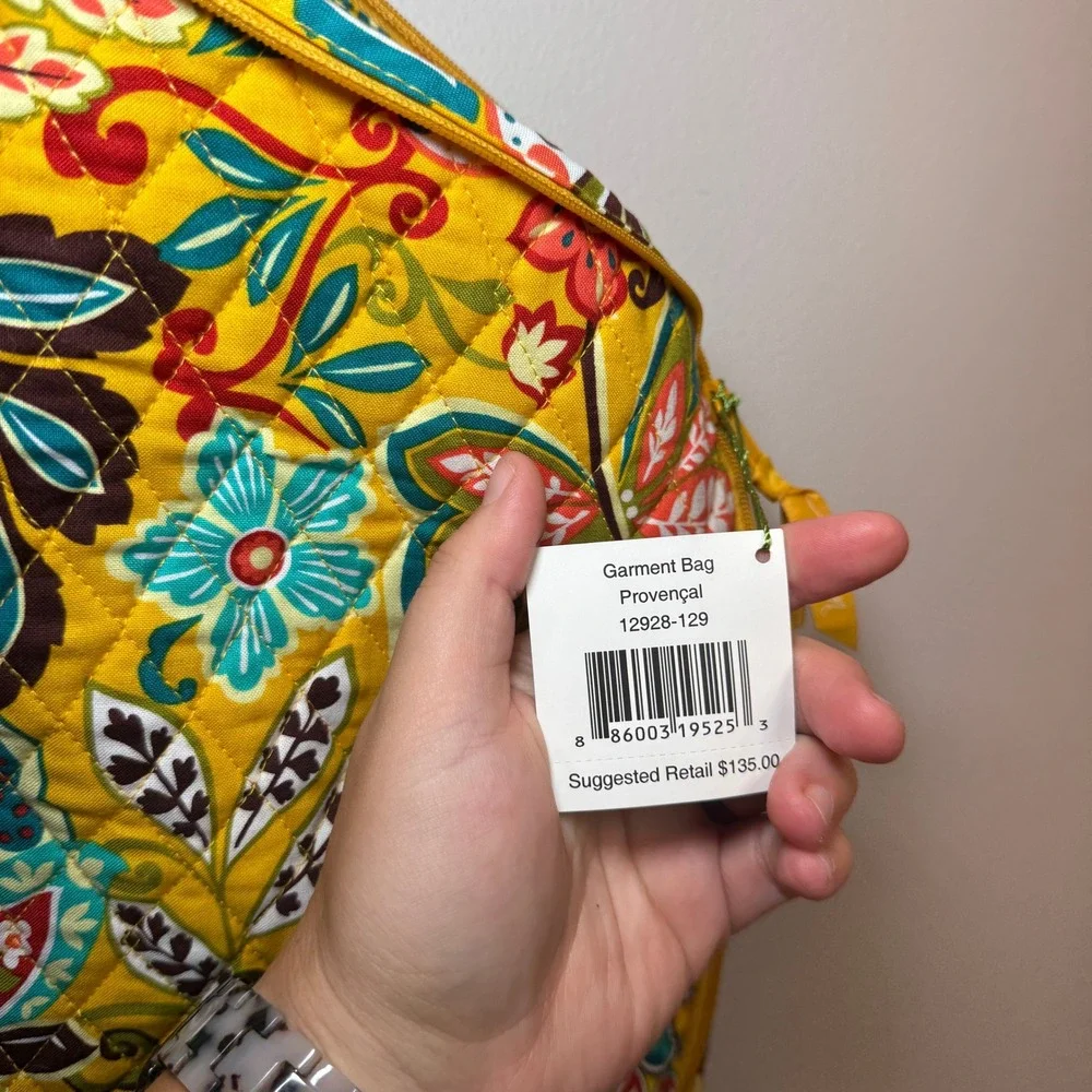 Vera Bradley Provencal Quilted Cotton Garment Bag Floral Paisley Yellow NWT